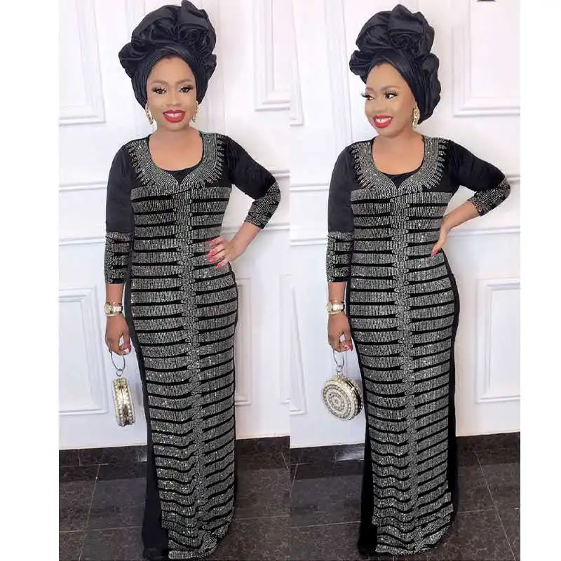 2020 Новое Африканское Модное Длинное платье свободного размера черное с золотом и