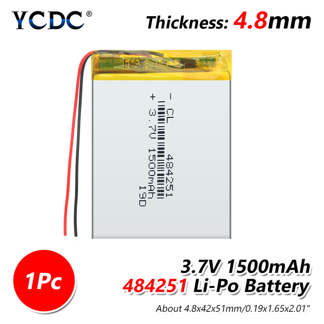 Rechargeable 484251 Li Ion Polymer Battery 1500mAh 484251 Lithium Lipo Battery PCM Protected MP3 MP4 GPS Replacement Cell