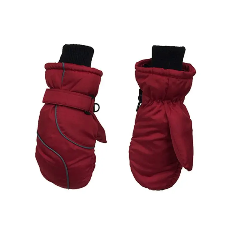 Детские толстые теплые стеганые лыжные перчатки, модные водонепроницаемые ветрозащитные детские варежки для мальчиков и девочек - Цвет: Красный