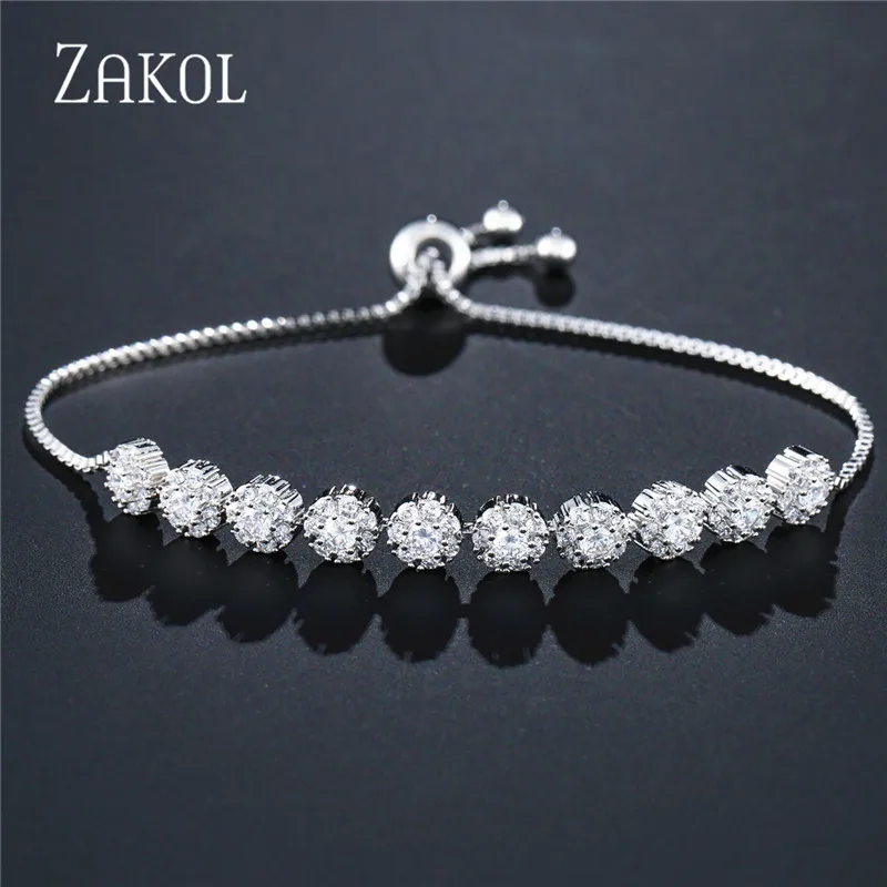 White 7mm Бренд ZAKOL, форма торта, кубический цирконий, кристалл, CZ Циркон, регулируемые браслеты для женщин, модное свадебное ювелирное изделие, FSBP2055 - Окраска металла: White 7mm