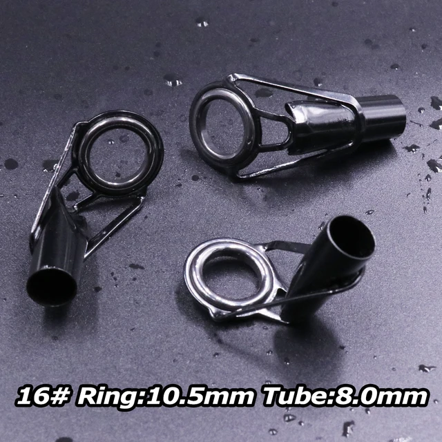 3Pcs Fishing Rod Tip Guides Repair Kit Stainless Steel Frames Ceramics Rings Black Rod Building Guide Eye Building Repair 6#~16# Size16 8.0mm 3Pcs