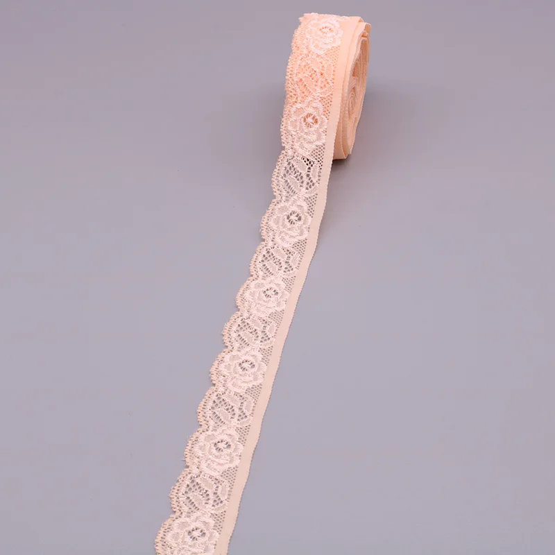 White Embroidered Elastic Lace Ribbon - 10 Yards of 25mm Trim for Sewing, Crafts, and Garment Accessories