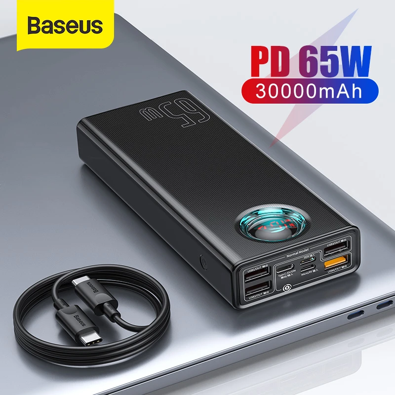 power bank mini Baseus 65W Power Bank 30000mAh PD Quick Charging Powerbank Portable External fast Charger For phone Tablet For Xiaomi powerbank for phone