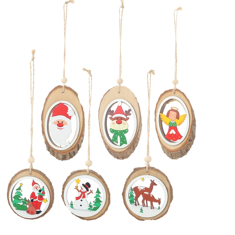 

DIY Christmas Wooden Pendants Round hollow Santa Claus Ornaments For Christmas Party Xmas Tree Hanging Kids Gifts Decorations