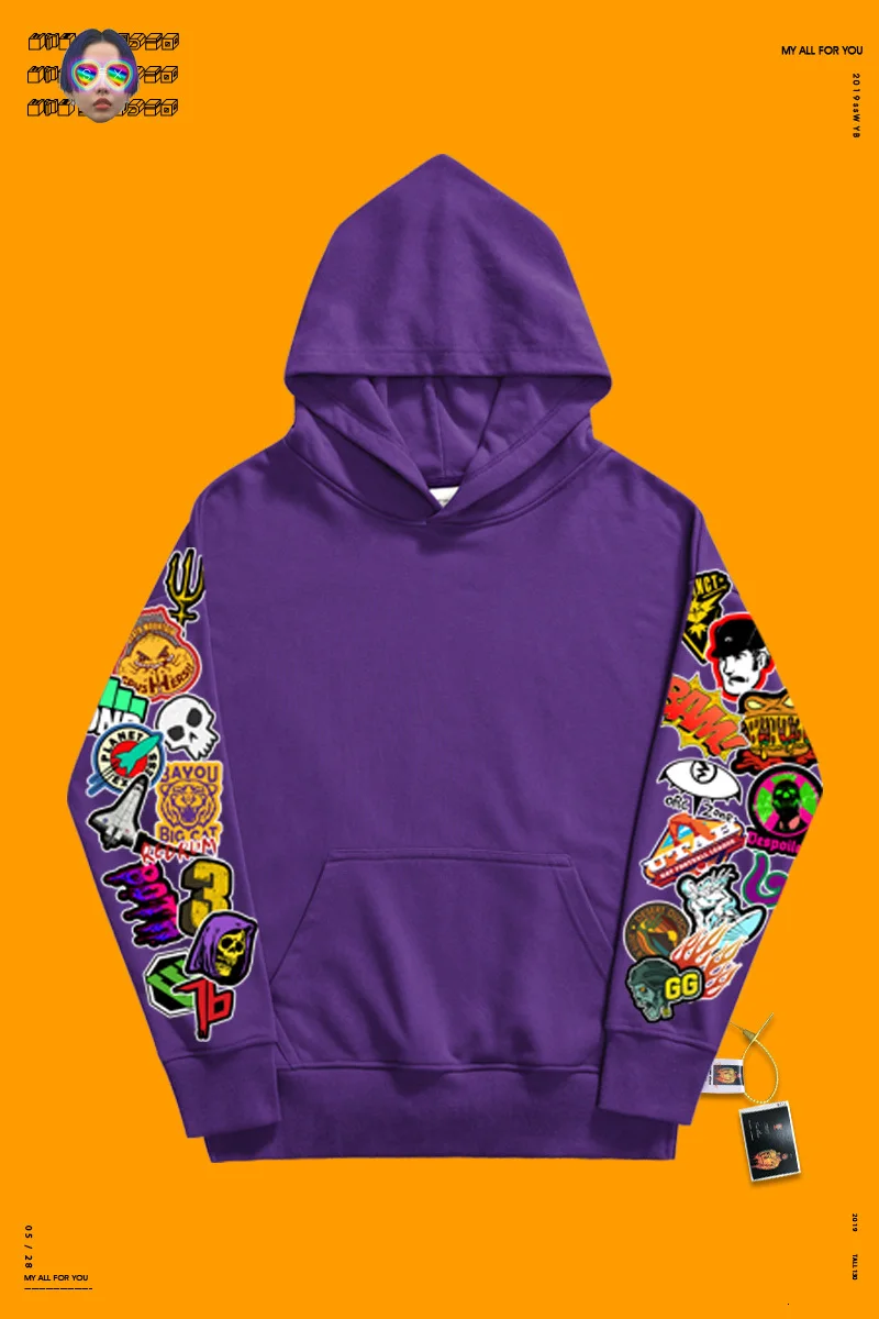 Long-sleeved clothes one piece slim hoodiescustom hoodies Double sleeves funny cartoon print fashion pile fabric leisure coat
