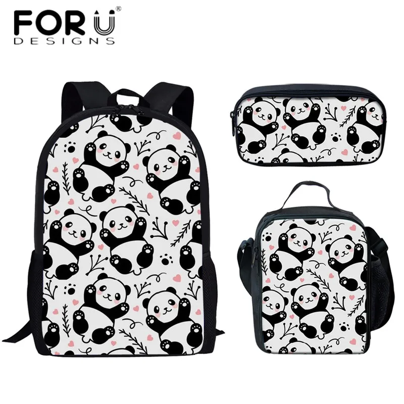 FORUDESIGNS/милые детские школьные сумки с принтом панды для девочек-подростков; Большой Вместительный рюкзак для кампуса для детей; 3 шт.; школьные сумки; рюкзак - Цвет: HMA365CGK
