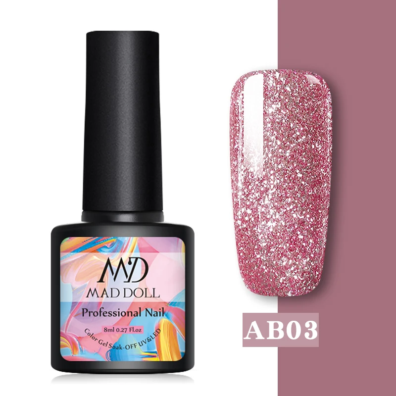 AB03 MAD DOLL, 8 мл, УФ-гель для ногтей, розовое золото, блестки, блестки, замачиваются, УФ Гель-лак, Цветной Гель-лак для ногтей, сделай сам, лак для ногтей - Цвет: AB03