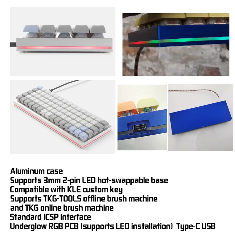 ID75 Горячая замена Pcb Rgb клавиатура комплект QMK75keys Tpye c для claver Gamer Серебристый Серый
