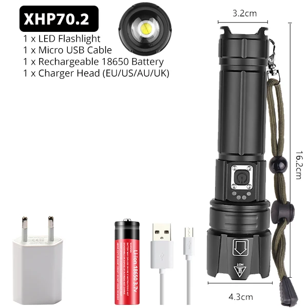 Package F Новейший Ультра мощный XHP70.2 светодиодный фонарик 26650 фонарики XLamp XHP50 USB Перезаряжаемый тактический фонарь 18650 Zoom факел - Испускаемый цвет: Package F