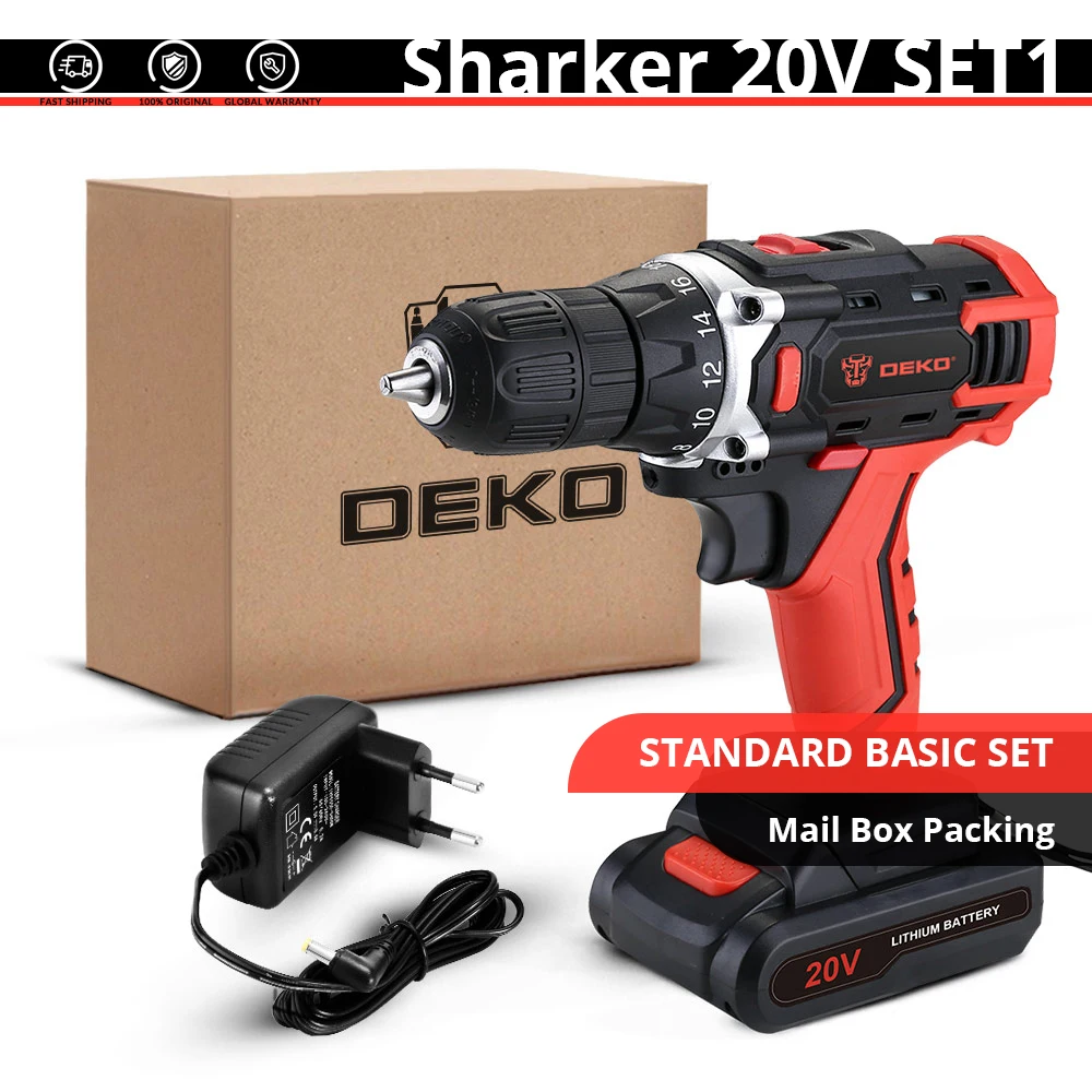 DEKOPRO Sharker 20V Аккумуляторная дрель литий-ионный аккумулятор Батарея Беспроводной Перезаряжаемые дома Макс. Бурения Диаметр 3/8-дюймовый Электрический Мощность инструмент - Цвет: Sharker 20V SET1