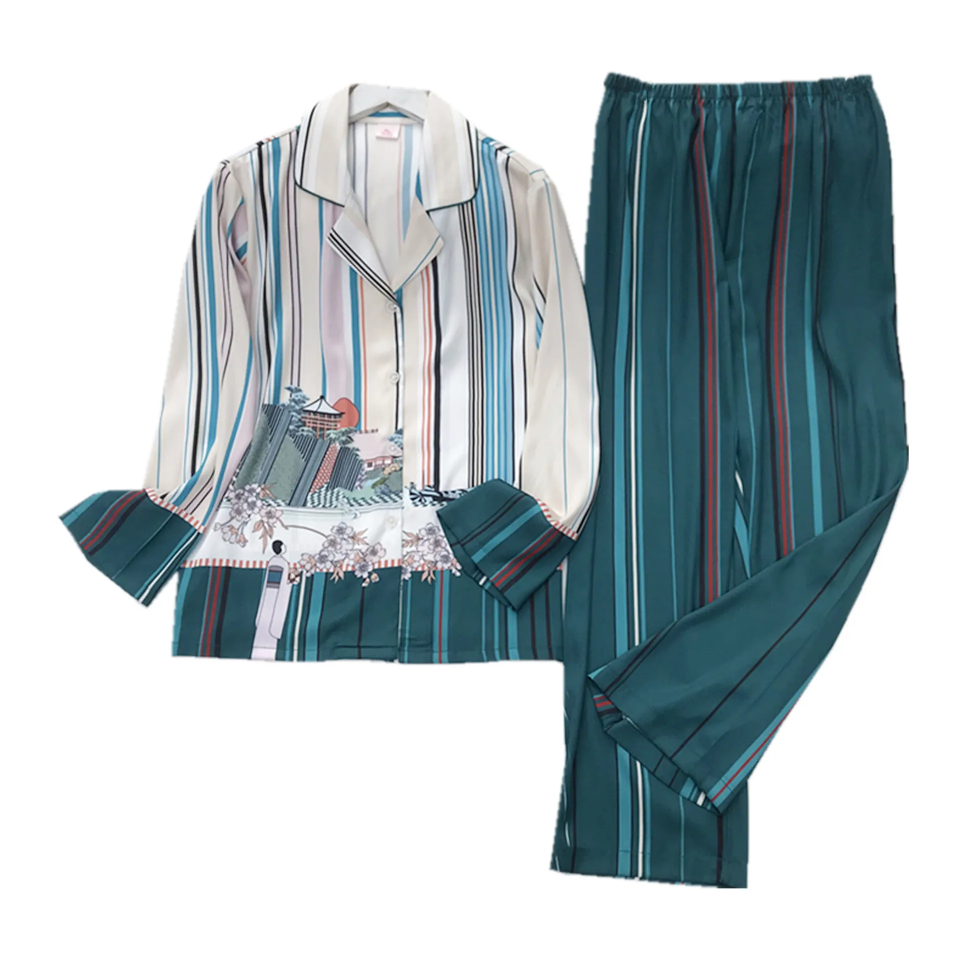 

2020 Spring Autumn Pyjamas Women Satin Pajamas Sets Flower Print Long Sleeve Silk Sleepwear Pijama Mujer Female Nightsuits