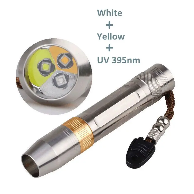 TMWT 5 W CREE светодиодный Белый Желтый и УФ 365nm 395nm фонарик камень янтарь, нефрит черный свет светодиодный фонарик