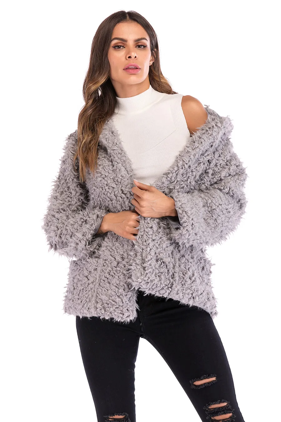 Casual Autumn Winter Teddy Coat Women Long Sleeve Pocket Loose Fluffy Jacket Warm Faux Fur Coat 2019 Short Hooded Overcoat  (12)