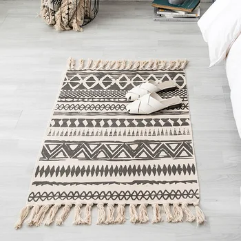 

60x90cm Nordic Cotton Linen Retro Ethnic Boho Wind Kniting Carpet -Slip Mat for Living Room Bohemia Door Mats Home Decoration