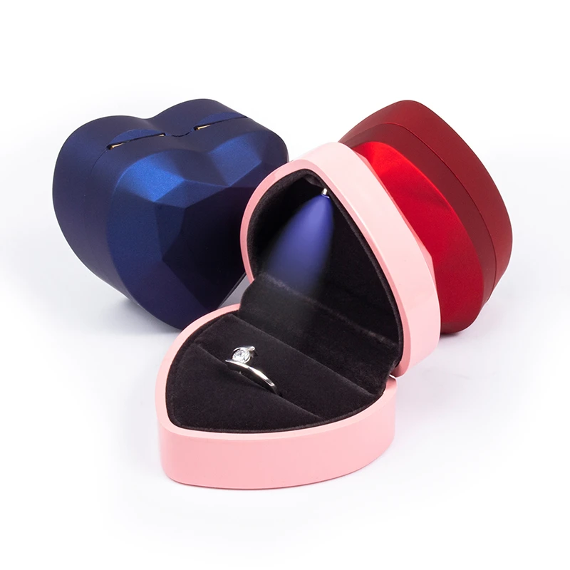 5PCS TA MINGREN heart-shaped LED wedding ring pendant box display storage jewelry Case velvet lining 6 colors available 1 10pcs velvet red heart shape ring boxes jewelry mini case earrings display holder gift couple wedding ring container wholesale