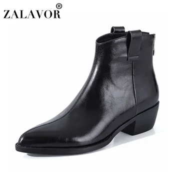 

ZALAVOR Real Leather Woman Ankle Boots Sexy Pointed Toe High Heel Winter Shoes Woman Zipper Short Boot Lady Footwear Size 34-40