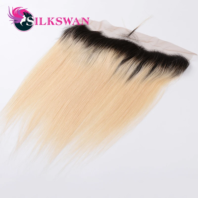 Silkswan, 13*4, бразильские человеческие волосы remy, прямые,#613# 1B/613, цвет Омбре, с детскими волосами, от ушей до ушей