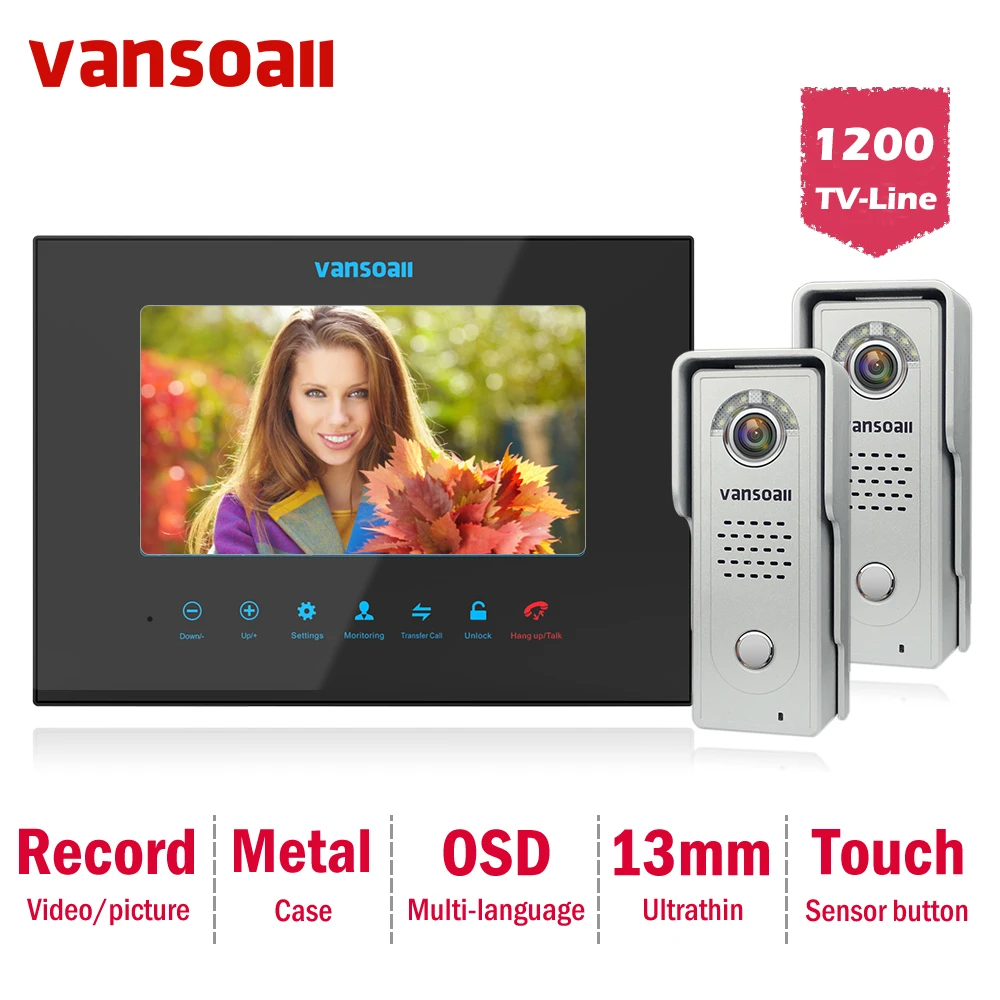 VANSOALL Black Video Intercom System Kit 7 Inch Door Monitor Video Door Phone Intercom 1200TVL Recording Call Panel Door Viewer VANSOALL Black Video Intercom System Kit 7 Inch Door Monitor Video Door Phone Intercom 1200TVL Recording Call Panel Door Viewer