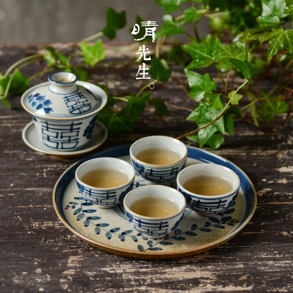 

Coarse Tao Qing Hua Kung Fu Tea Have Teacup Tureen Tea Set Suit Tea Ceremony Household Concise Drink Tea Gift Box Dress