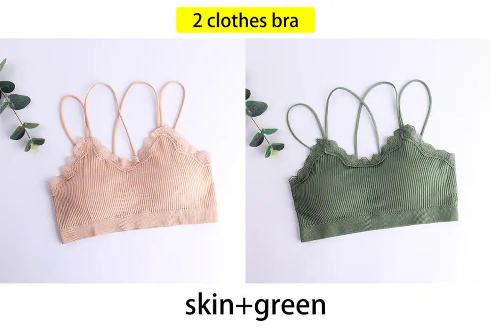 French Style 2pcs Solid Color Sexy Lingerie Seamless Bra Wire Free Comfort Push Up Bras for Women Underwear Bralette - Цвет: skin green