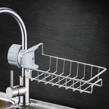 

Mulifaction Good Stainless Steel Bathroom Kitchen Storage Rack Sink Adjustable Faucet Drain Rack Home Sponge Washing Rag Rack
