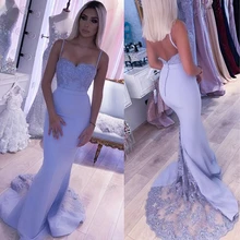 Bridesmaid Dresses Backless Mermaid Lilac Lace Straps Beaded Appliques Wedding Party Robe De Soiree Demoiselle Vestido Longo