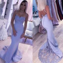 Bridesmaid Dresses Backless Mermaid Lilac Lace Straps Beaded Appliques Wedding Party Robe De Soiree Demoiselle Vestido Longo