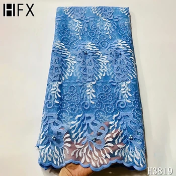 

HFX cheap African Tulle Lace Fabrics With Stones Embroidery Net Lace African French Lace High Quality With Beads Wedding H3819