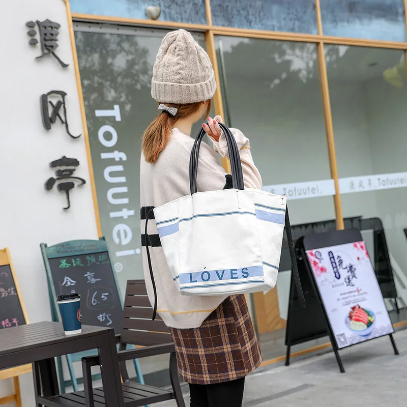 

New Style Canvas Bag WOMEN'S Bag 2019 Fashion Shoulder Bag Canvas Bag Large Capacity Shopping Bag