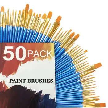 

50Pcs Paint Brush Set Professional Synthetic Short Handle Brush Art Brush Supplies Watercolor Oil Paint Brush Set Brush Pens