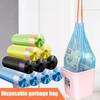 安い 15個/ロール使い捨てkhickenごみバッグ極厚プラスチック巾着ゴミ袋巾着キッチンごみごみ収納バッグ