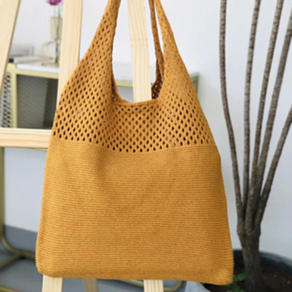 New Retro Hollow Knitting Handbag Shoulder Bag Knitted Bag Wool Wild Storage Women Totes