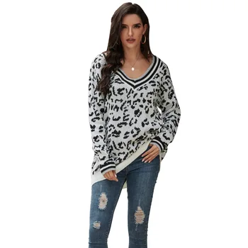 

Women's Autumn and Winter 2020, Women's Sweater, Casual Pullover Loose Leopard Knit Top