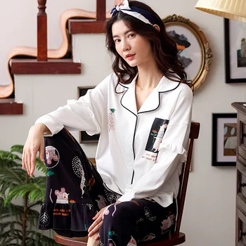 

Autumn Winter Women Flannel Pajamas Sets Girls Sleepwear Suit Thick Warm Pyjamas Soft Nightgown Female Cartoon Animal Pijamas