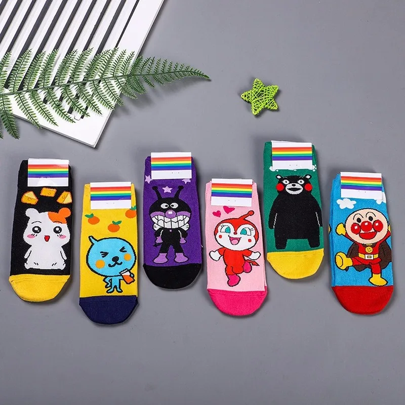 Носки с мультяшным принтом Kumamon, рыцарские Hamtaro Baikinman Anpanman Dokin chan фруктовый сок, милые забавные женские хлопковые носки, Осенние повседневные