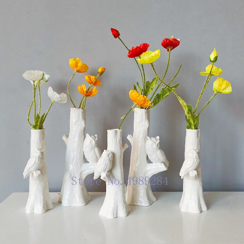 Creativity Ceramics Vase White Simulation Animal Tree Branch Owl Bird Modern Home Decoration Flower Arrangement Accessories | Дом и сад