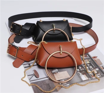 

2019 Fashion MIni Saddle Bag Detachable PU Lether Waist Belt Bag Big Ring Decorated Chain Crossbody Messenger Bag Fanny Packs