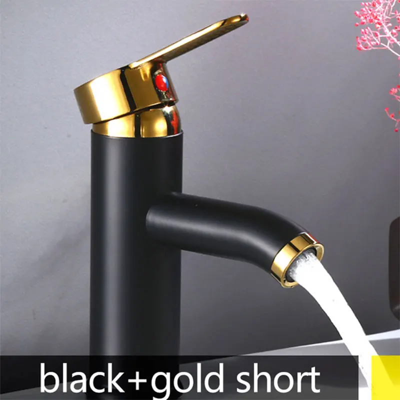 balck gold short Смеситель для раковины водопроводный кран для ванной окрашенная нержавеющая сталь смесители с одной ручкой водопроводный кран смеситель короткий и высокий - Цвет: balck gold short