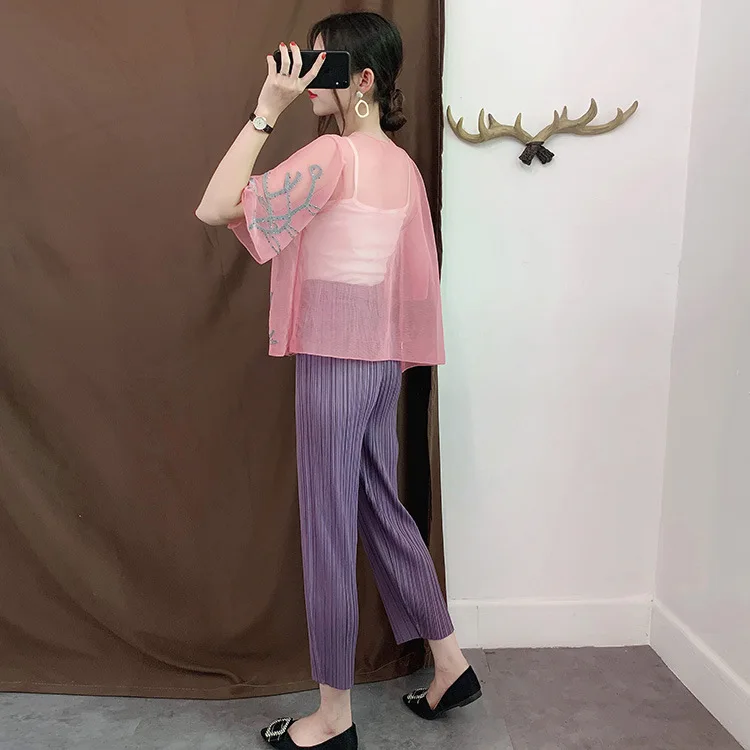 Miyake/Повседневные плиссированные брюки свободные однотонные шаровары белые плиссированные штаны с эластичной резинкой на талии новые летние брюки-карандаш