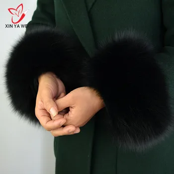 

Hot Sale Fox Fur Cuffs 2018 Genuine Fox Fur Cuff Arm Warmer Lady Bracelet Real Fur Wristband Glove 30cm Black Beige White L#42