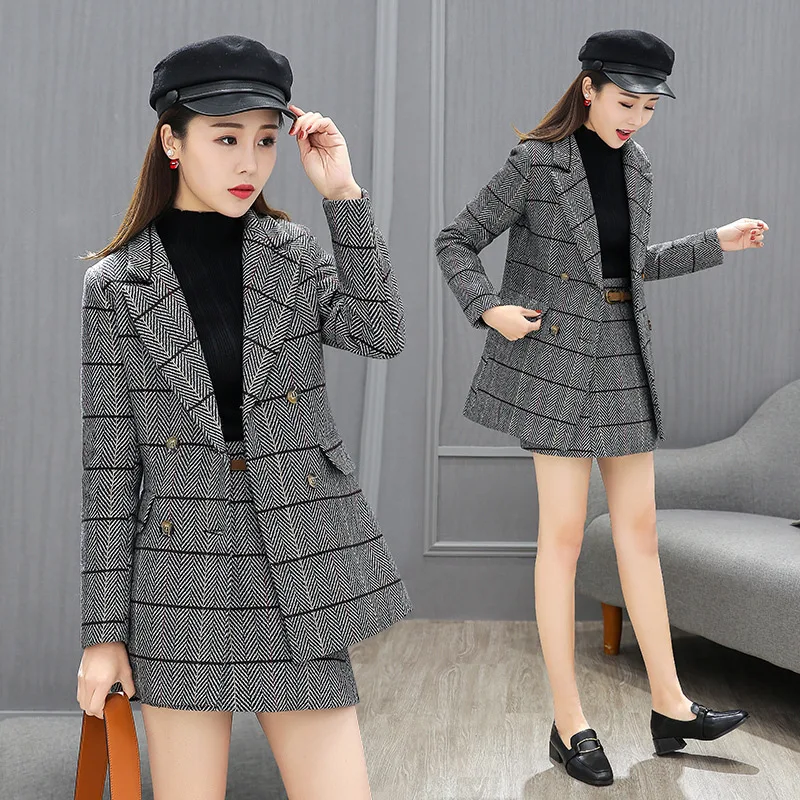 

Fashion Retro Plaid Small Suit WOMEN'S Suit 2019 Autumn New Style Elegant Suit Coat Two-Piece Set British Style
