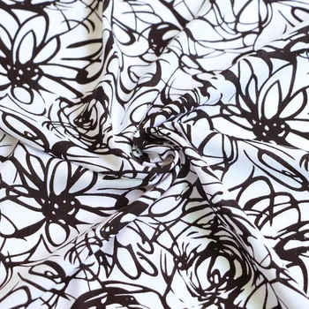 

100cm*140cm Black White Geometric Floral Rayon Poplin Fabric For Dress Shirt Fashion Design
