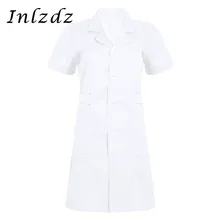 Для женщин медицинская форма отворотом воротник короткий рукав на пуговицах спереди больница врач-медсестра скраб лабораторный халат клиника Рабочая Униформа платье