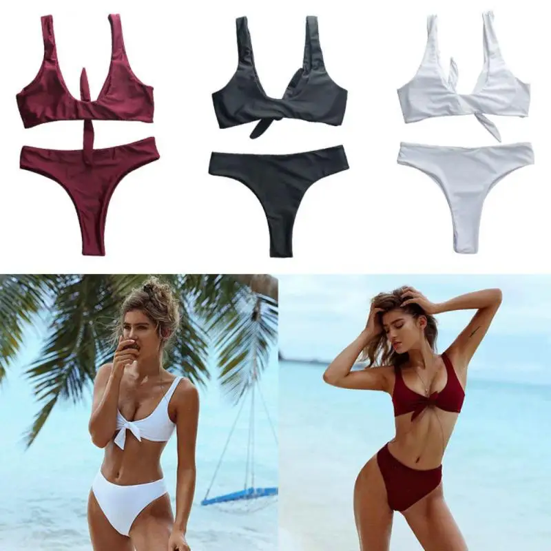

Women Bikini Set Push Up Swimwear Solid Beach Bathing Suit Brazilian Thong Swimsuit Girls Bikini with Straps Swim Suit Female