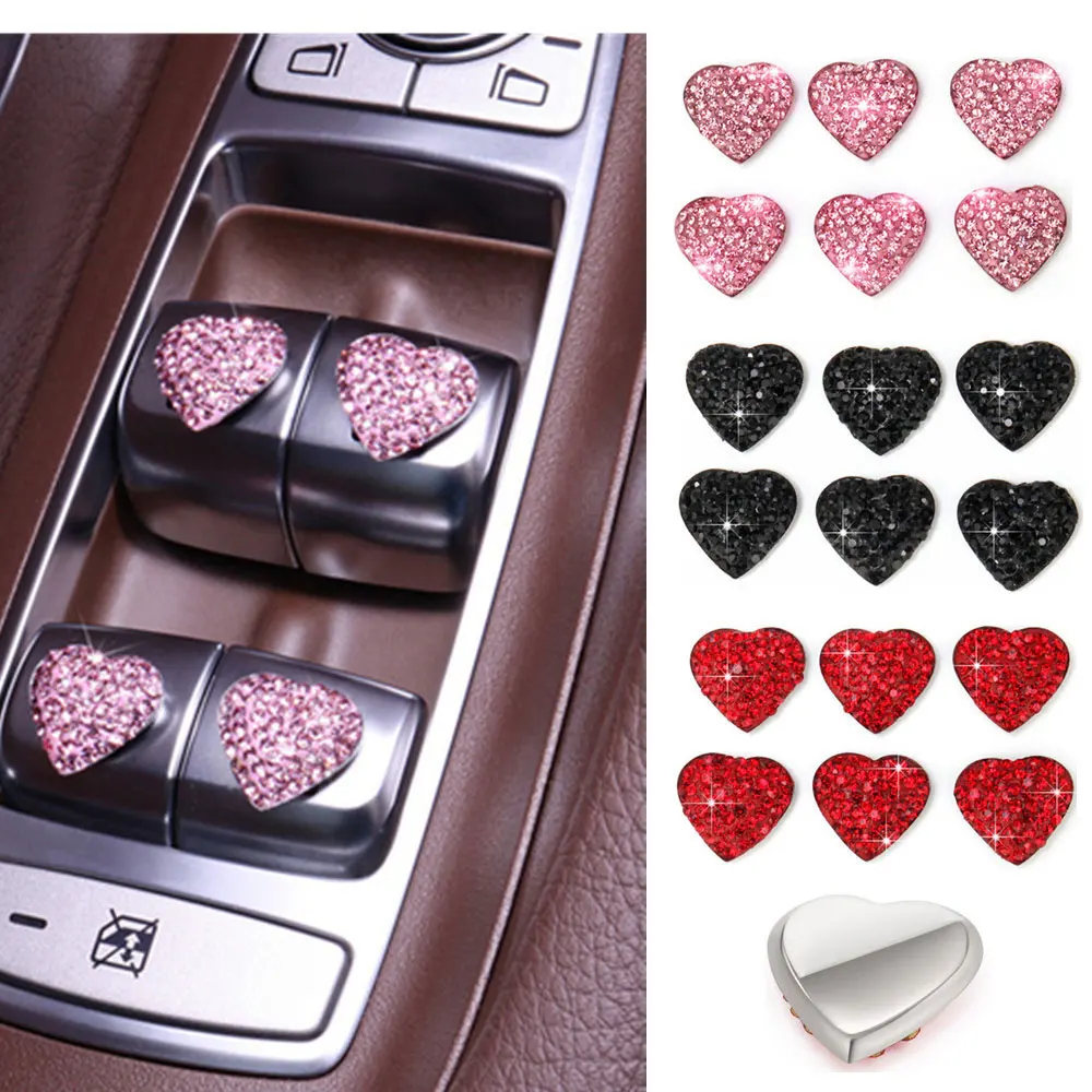 

New diamond inlaid car with peach heart traceless car interior button with car interior modification decoration car sticker