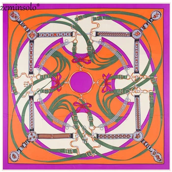 

Luxury Brand 100% Silk Scarf Women Bandana Chain Printed Square Scarves Wraps Female Large Hijab Shawls Neckerchief 130*130cm