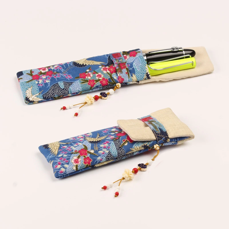 

New Japanese Gold Crane Cotton Hemp Cloth Handmade Pen Case Bag Pen Storage Pouch Halloween Cosplay Christmas Gifts