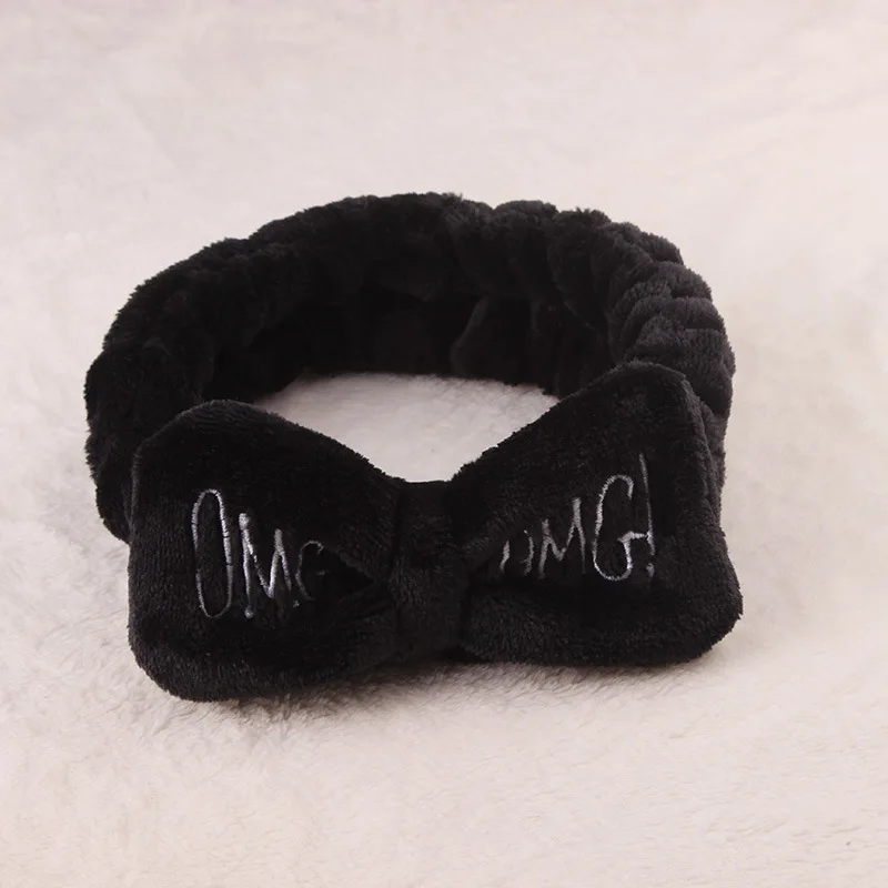 black white Новинка, мягкий бантик из кораллового флиса с надписью OMG для женщин и девочек, милый держатель для волос, повязки для волос, головные уборы, аксессуары для волос - Цвет: black white