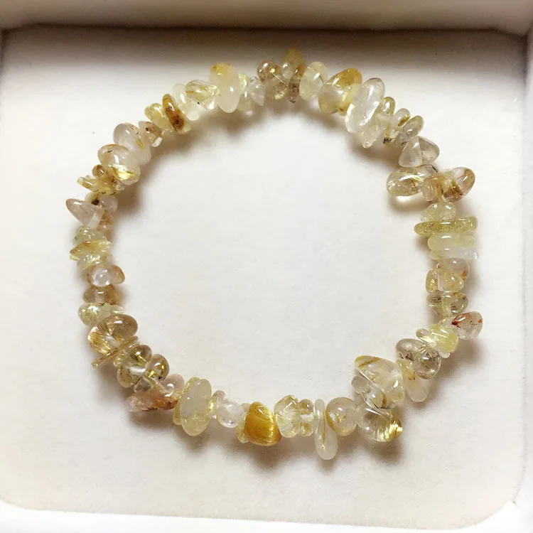 

Chun Yuan Natural Yellow Crystal Gravel Bracelets Gold Lines Rutilated Quartz Crystal Bracelets Rutile Men And Women Accessories