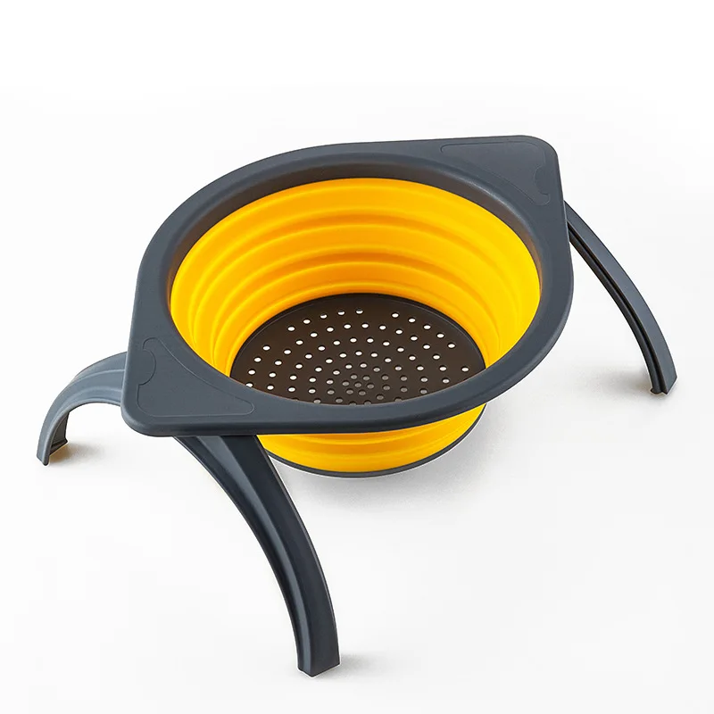Yellow Gray Складной Дуршлаг Сито для фруктов овощей стиральная корзина слив с кронштейном кухонная утварь кухонные принадлежности - Цвет: Yellow Gray